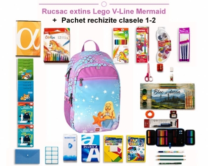 Rucsac extins Lego V-Line Mermaid + Pachet rechizite clasele 1 - 2