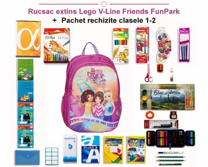 Rucsac extins Lego V-Line Friends FunPark + Pachet rechizite clasele 1 - 2