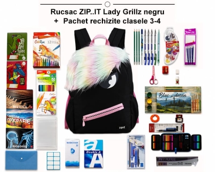 Rucsac ZIP..IT Lady Grillz negru + Pachet rechizite clasele 3 - 4