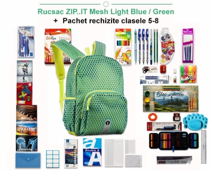 Rucsac ZIP..IT Mesh Light Blue / Green + Pachet rechizite clasele 5 - 8