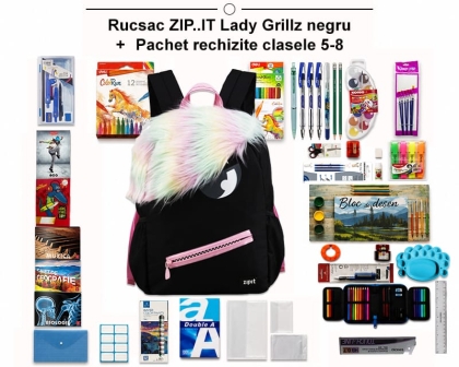 Rucsac ZIP..IT Lady Grillz negru + Pachet rechizite clasele 5 - 8