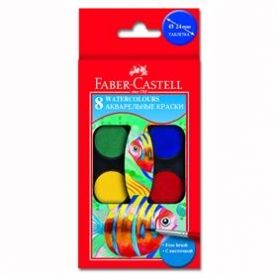 Acuarele 8 culori/set 24 mm + pensula Faber Castell 