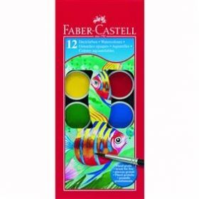 Acuarele 12 culori/set 30 mm + pensula Faber Castell 