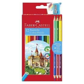 Creioane colorate 12+3 culori/set + ascutitoare, Faber Castell