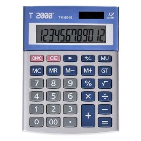 Calculator de birou T2000, 12 digiti, cu 4 taste de memorie si GT, gri