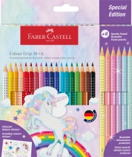 Creioane colorate Grip 2001, 18+6 culori/set Unicorni Faber Castell