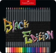 Creioane colorate 24 culori/set cutie metal, Black Edition Faber Castell