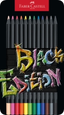 Creioane colorate 12 culori/set cutie metal, Black Edition Faber Castell
