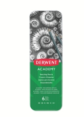 Creioane Grafit 3B-2H DERWENT Academy, cutie metalica, 6 buc/set