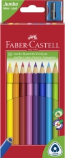 Creioane colorate triunghiulare Jumbo 10 culori/set + ascutitoare Faber Castell
