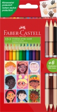 Creioane colorate bicolore piele 12+3 culori/set Children of the World Faber Castell