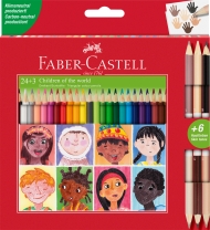 Creioane colorate bicolore piele 24+3 culori/set Children of the World Faber Castell