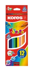 Creioane colorate triunghiulare 12 culori/set + ascutitoare Kores