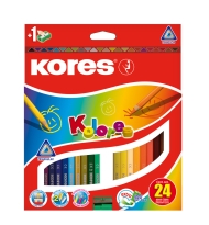 Creioane colorate triunghiulare 24 culori/set + ascutitoare Kores