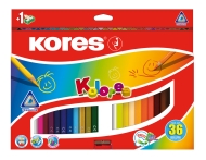 Creioane colorate triunghiulare 36 culori/set + ascutitoare Kores