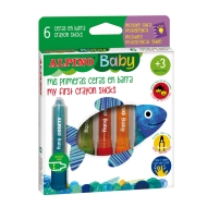 Creioane colorate cerate, cutie plastic, 12 culori/set Alpino Baby Sticks