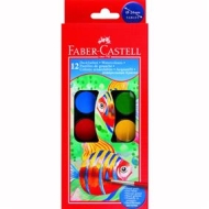 Acuarele 12 culori/set 24 mm + pensula Faber Castell 