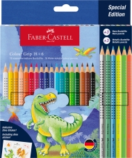 Creioane colorate Grip 2001, 18+6 culori/set Dinozauri Faber Castell