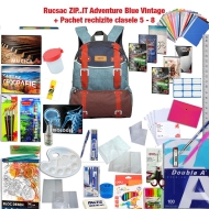 Rucsac ZIP..IT Adventure Blue Vintage + Pachet rechizite clasele 5 - 8