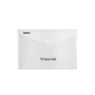 Mapa protectie documente A6 landscape, inchidere cu capsa, 10/set, Optima - transparent