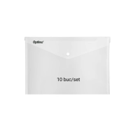 Mapa protectie documente A5 landscape, inchidere cu capsa, 10/set, Optima - transparent