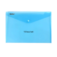 Mapa protectie documente A4 landscape, inchidere cu capsa, 10/set, Optima - albastru transparent