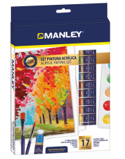 Set tempera acrilica Manley, rezistente la apa, 2 pensule+paleta incluse - 12 culori/set