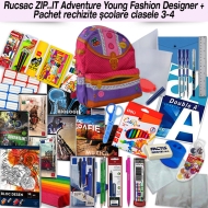 Rucsac ZIP..IT Adventure Young Fashion Designer + Pachet rechizite clasele 3 - 4