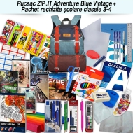 Rucsac ZIP..IT Adventure Blue Vintage + Pachet rechizite clasele 3 - 4