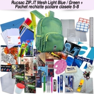 Rucsac ZIP..IT Mesh Light Blue / Green + Pachet rechizite clasele 5 - 8