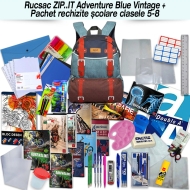 Rucsac ZIP..IT Adventure Blue Vintage + Pachet rechizite clasele 5 - 8