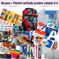 Rucsac fete 3 compartimente, 43x27x15 cm + Pachet rechizite clasele 3 - 4
