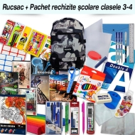 Rucsac baieti 3 compartimente, 43x27x15 cm + Pachet rechizite clasele 3 - 4