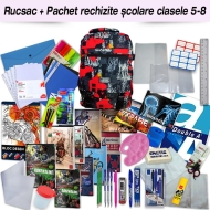 Rucsac fete 3 compartimente, 43x27x15 cm + Pachet rechizite clasele 5 - 8