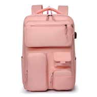 Rucsac laptop inteligent, 6 fermoare, intaritura spate - roz