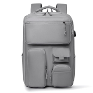 Rucsac laptop inteligent, 6 fermoare, intaritura spate - gri
